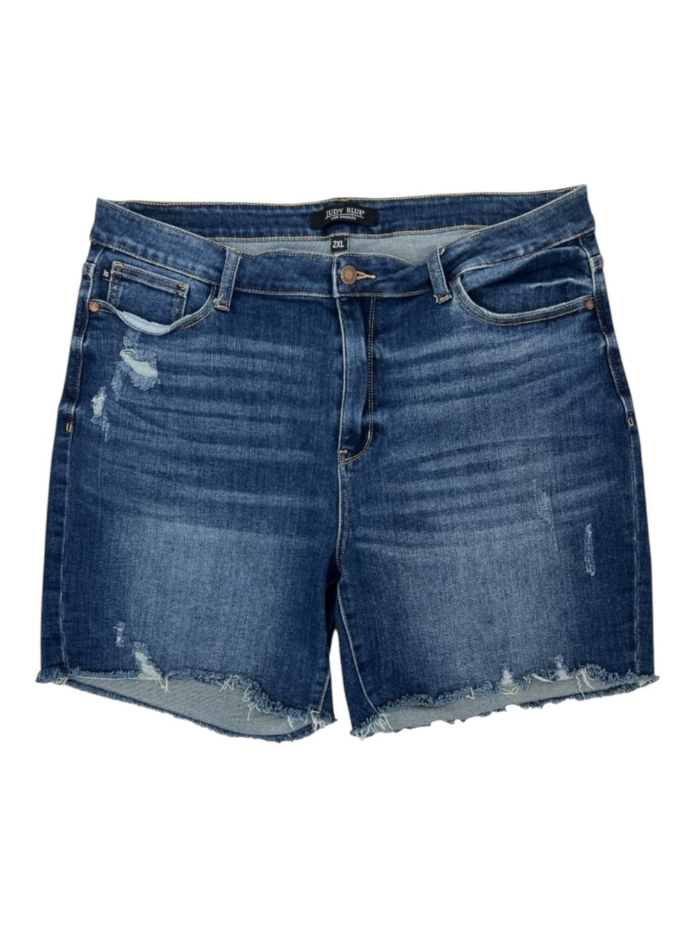 Judy blue 6 inch denim, distressed stretch. Shorts SZ 2XL (New)